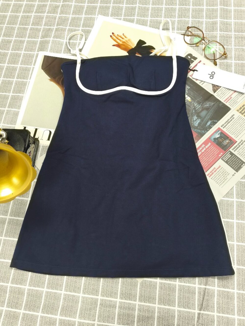 NWT ALO Yoga Chic Flattering Dress Navy/Ivory Workouts Everyday Wear S-M๐๐ป๐ - Picture 2 of 8